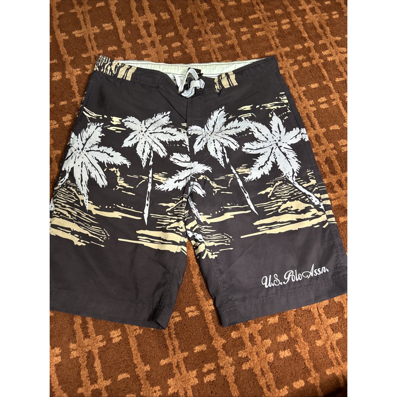 U.S Polo Men's Multicolor Palm Tree Design Swim Trunks Medium